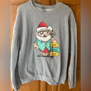 CBS Survivor Santa “Outwit, Outplay, Outlast” Sweater- grey, size L